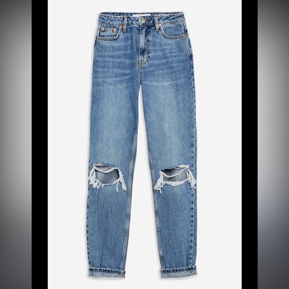 Topshop mom jeans size 26 distressed in excellent like-new condition inseam = 27 - Picture 1 of 6